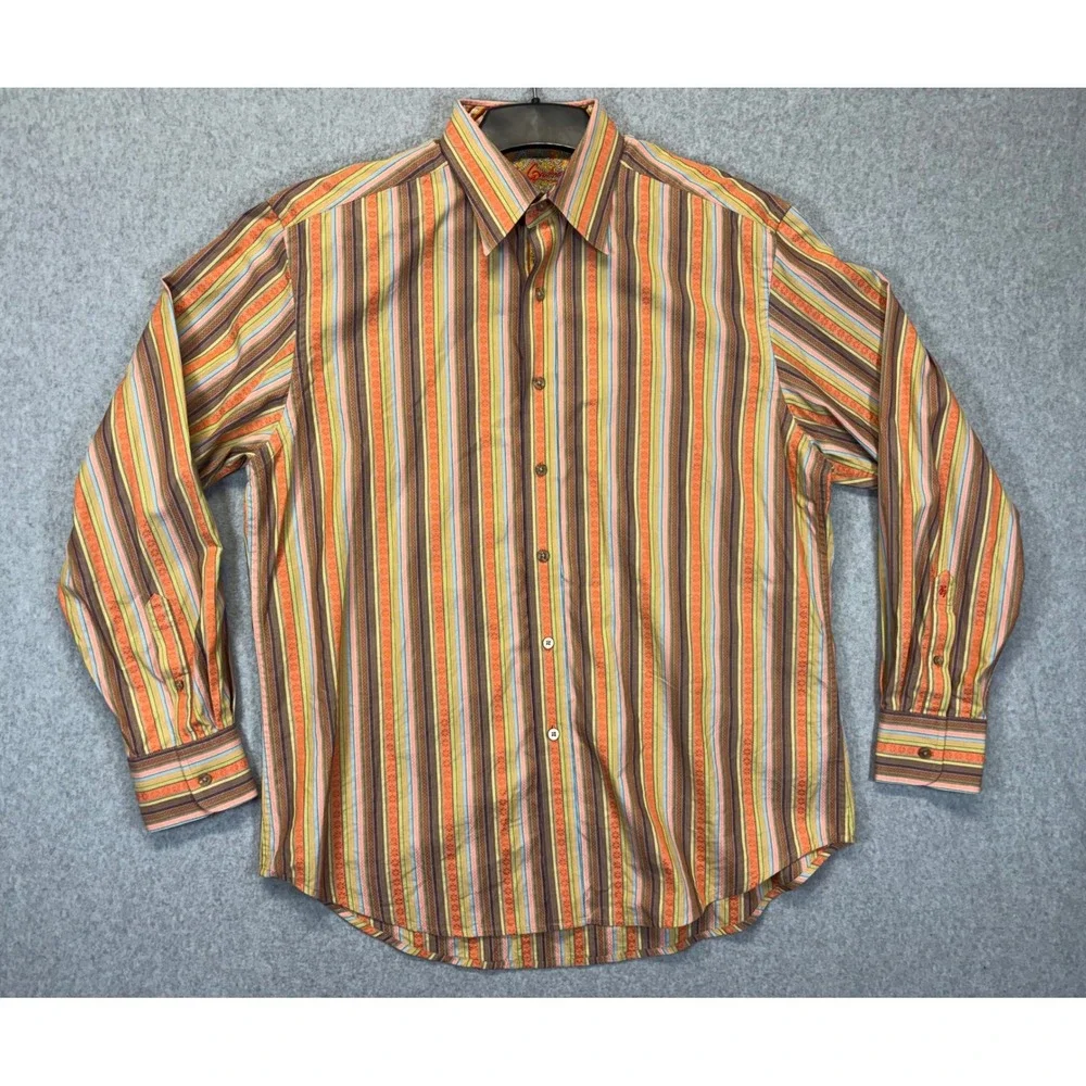 Robert Graham Mens XL Multi Color Striped Jacquard Long Sleeve Button Down Shirt
